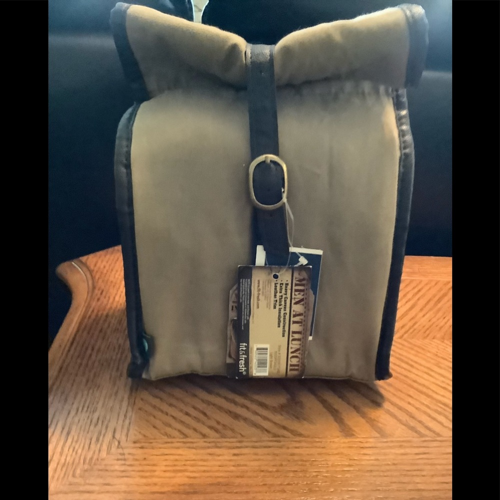 😊Men at Lunch canvas & Leather insulated  bag with freezer pack and container